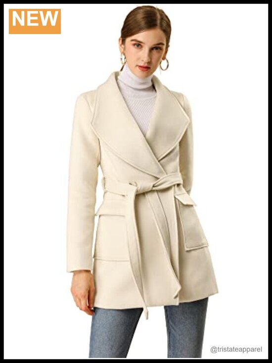Jackets & Blazers - Women Winter Wrap Coat Long Sleeve Tie Belt Shawl Collar Peacoat